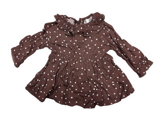 Rylee + Cru Brown Collared Longsleeve Dress with White Dots, 6-12 months