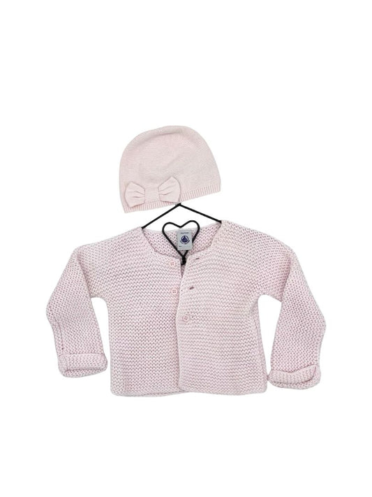 Petit Bateau pink knit cardigan & hat, 12 months