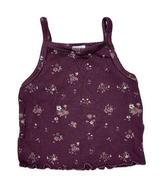 Jamie Kay Purple Floral Pattern Ribbed Ruffled Tank Top, 2 years