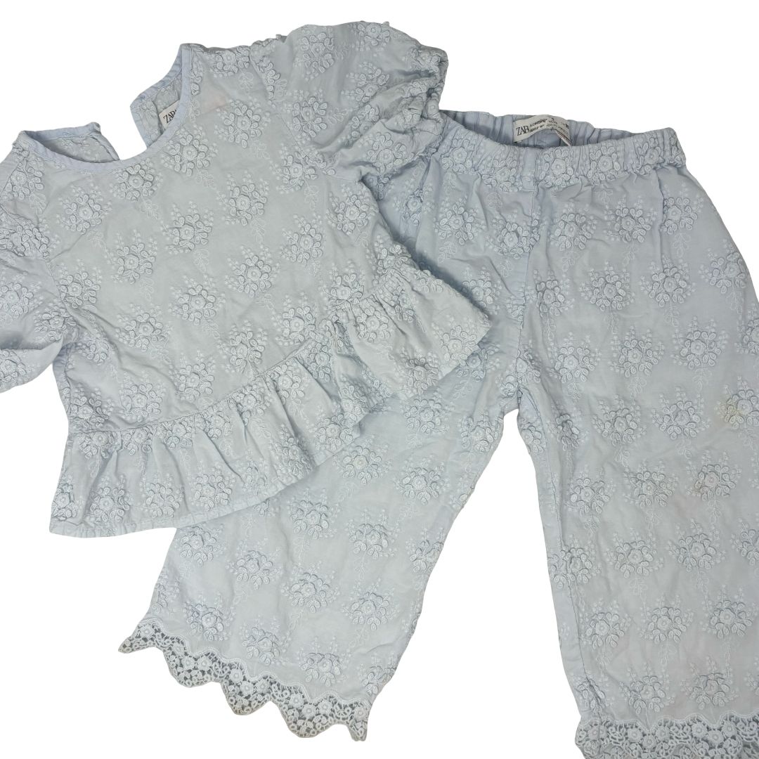 Zara Blue Floral T-Shirt and Pant Set, 3 years