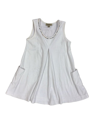 Burberry White velour dress with plaid detailing around collar, trapeze style, 6 years