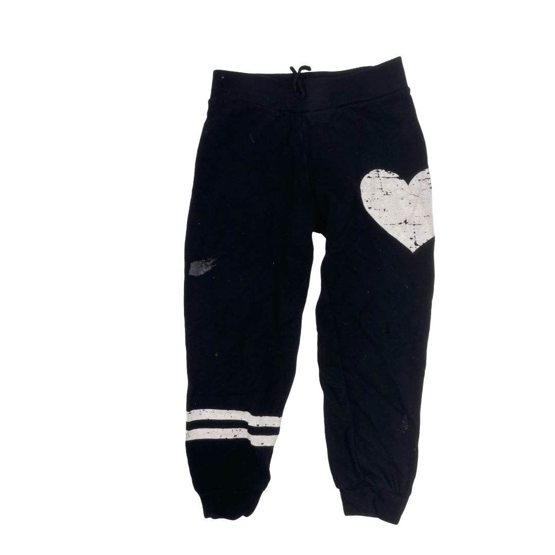 Flowers By Zoe Black Sweatpants with Silver Heart and Lines, 6 years