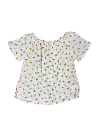 Moon Flower patterned Cream Blouse with Gathered Neckline, 8 years