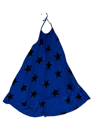 Nununu Blue Trapeze Dress with Black Stars and Halter Tie Detail, 4-5 years