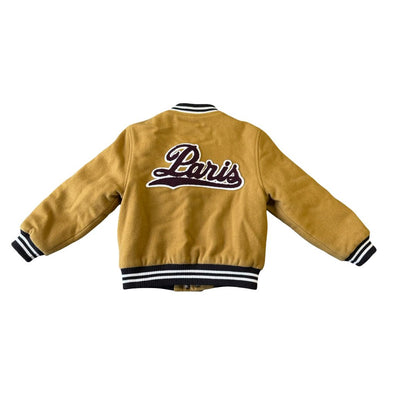 Bonpoint Mustard Letterman Jacket with Paris on the Back, 4 years