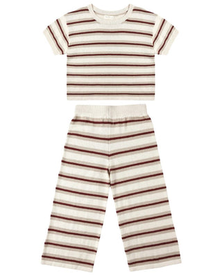 Rylee + Cru Autumn Stripe Boxy Crop Knit T-Shirt and Knit Wide Leg Pant Set Brand New with Tags, 4-5 years