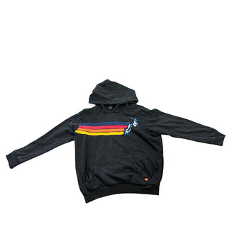 Aviator Nation Heather grey 5 stripe w/surfer logo hoodie, 6 years