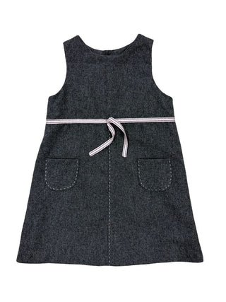Jacadi Grey Dress with Embroidered Pink Belt Detail, 36 months