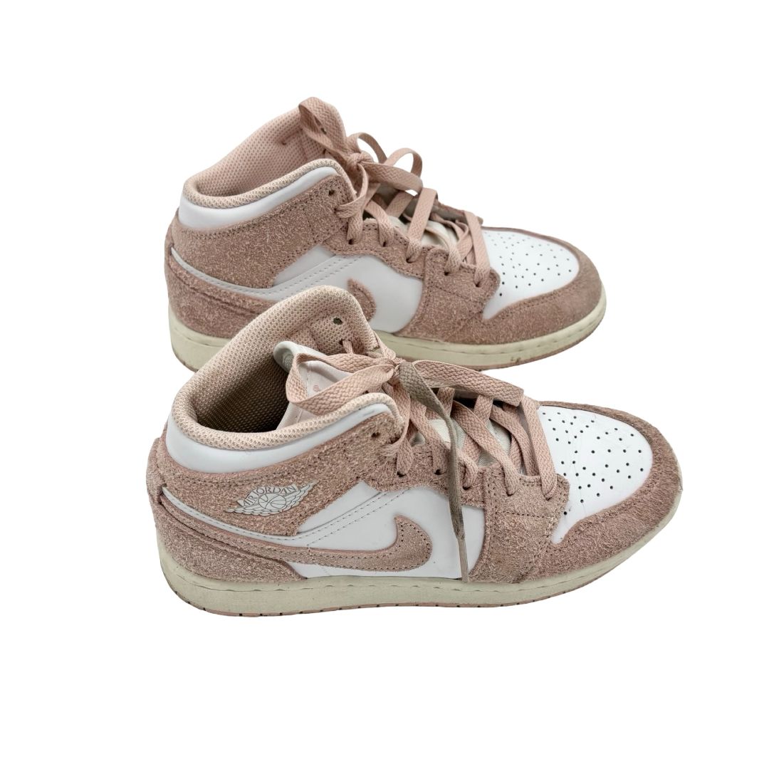 Nike pink suede/white Air Jordans , 4.5 big kid