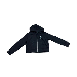 Pixie Lane Black Zip Up Sweatshirt with White Lightning Bolt on Chest, 9-10 years