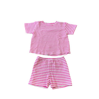 Mikki Rae Pink/white stripped waffle tshirt/short set, 4 years