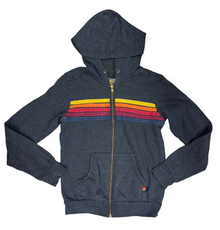 Aviator Nation Blue Zip-up Hooded Sweatshirt with Multi Stripes, 12 years