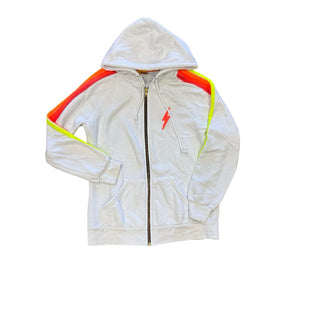 Aviator Nation 4 Stripe Bolt Zip Up Hoodie in White/Neon, medium