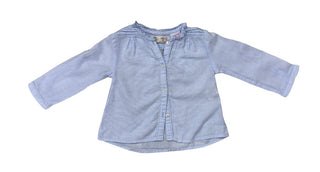 Zara Blue Button Down Shirt with Ruffle Neckline, 6-9 months