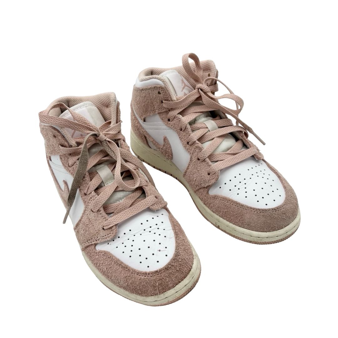 Nike pink suede/white Air Jordans , 4.5 big kid