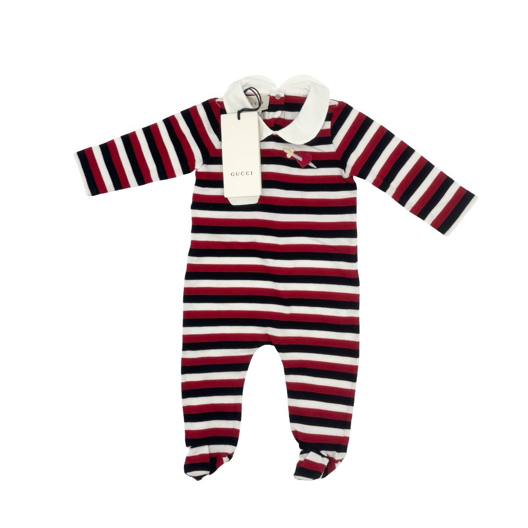 Gucci Red, Black, and White Striped Onesie New with Tags, 3-6 months