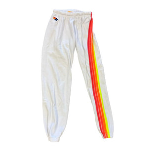 Aviator Nation 4 Stripe Sweatpants in White/Neon, small