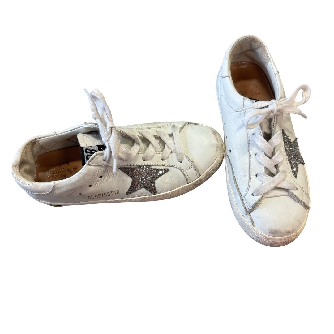 Golden Goose white leather w/sequin star, euro 32 big kid