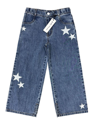 Feather 4 Arrow Wide Leg Blue Jeans with Star Graphics, 6-7 years