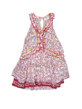 Poupette St Barth Layered Dress with Pink Florals, Pompoms and Ruffles , 8 years