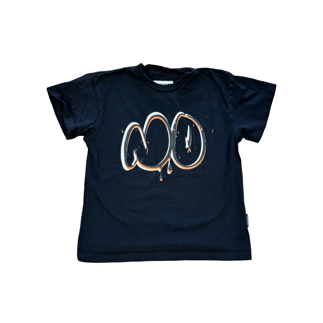 Nununu Black T-Shirt with Orange and Black Bubble NO, 6-7 years