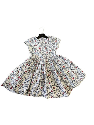 Petit Bateau White Dress with Red and Blue Flowers, 5 years