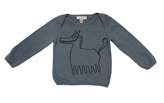 Stella McCartney Teal-Grey Knitted Sweater with Animal Graphic, 18 months