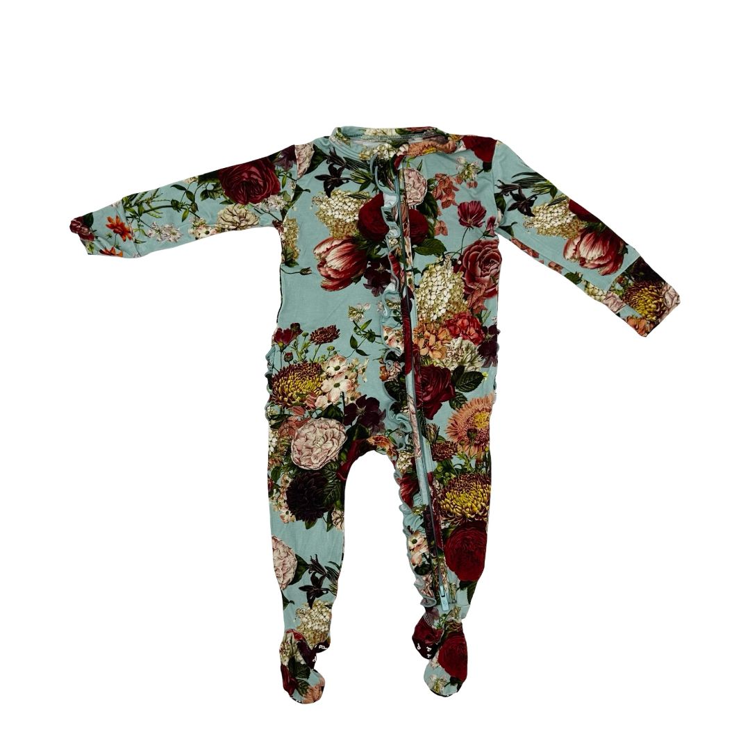 Posh Peanut turquoise floral sleeper, 3-6 months