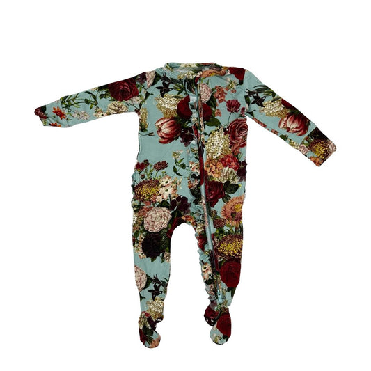 Posh Peanut turquoise floral sleeper, 3-6 months