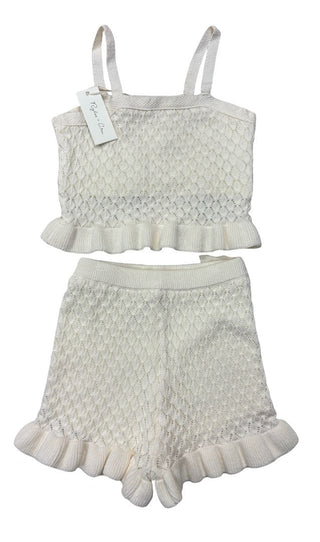 Rylee + Cru Ivory Ruffle Pointelle Knit Tank and Shorts Set , 2-3 years