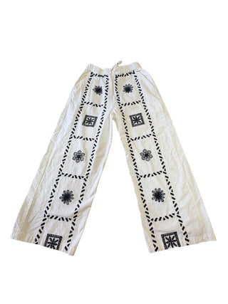 Zara White Pants with Black Embroidery, 8-9 years