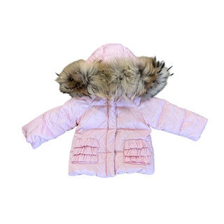 Il Gufo Pink down puffer coat w/fur trim, 9 months