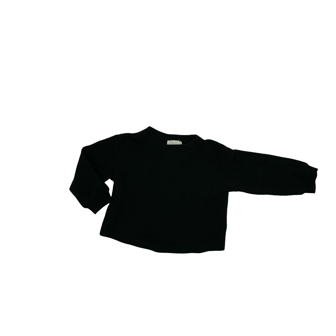 Mikki Rae Black waffle shirt, 12-18 months