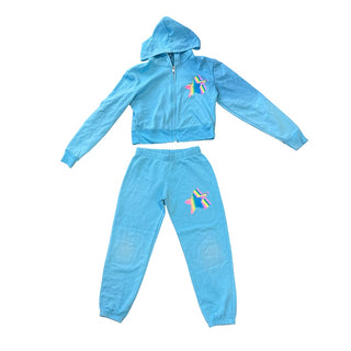 Firehouse Blue w/rainbow star hoodie/pant set, Small