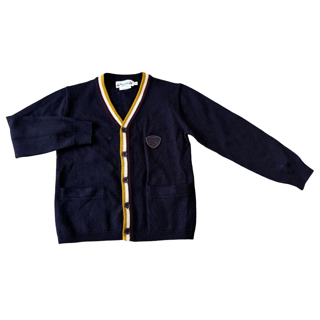 Bonpoint Black Cardigan with Coloured Collar, 4 years
