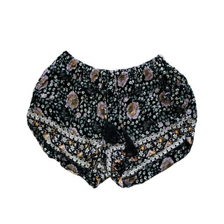 Natalie Martin Black Floral Print Rayon Elastic Waist Shorts, medium
