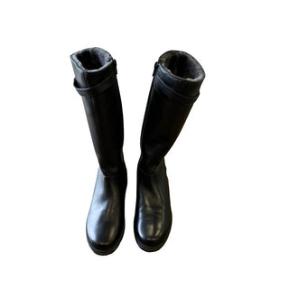 Italian Leather Boots Black High Boots with Fur Lining, eu 33