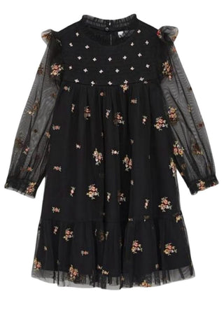 Zara Black Dress with Mesh and Floral Embroidery Details, 7 years