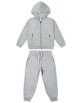 Rylee + Cru Heathered Dusty Blue Zip-Up Tech Hoodie and Century Tech Jogger Set Brand New with Tags, 4-5 years
