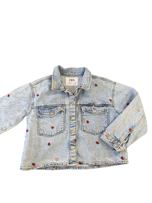 Zara Denim jacket w/embroidered strawberries, 6 years