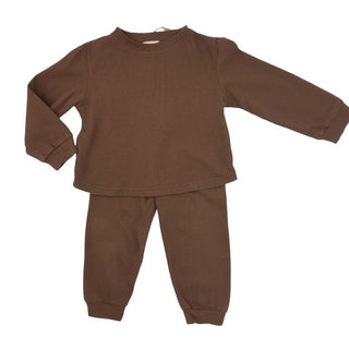 Mikki Rae Little Ones Brown Long Sleeve and Pant Waffle Set, 4 years