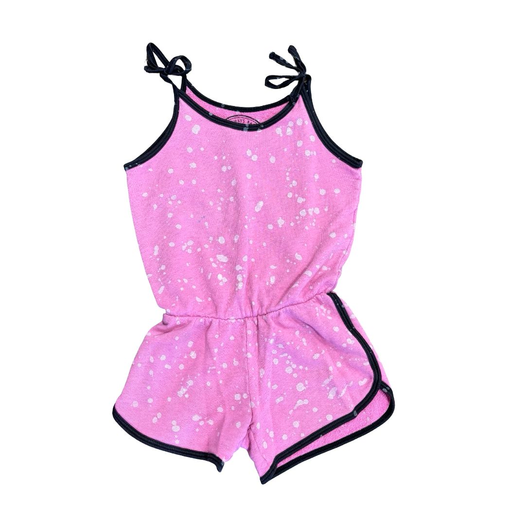 Tiny Whales pink splatter romper, 4 years