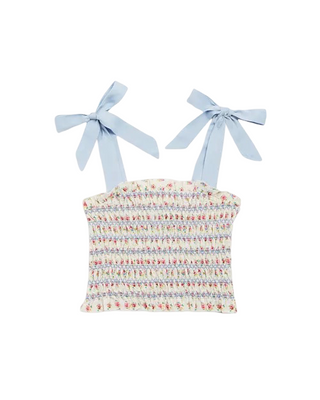 Katie J Smocked Shoulder Tie Crop Top, medium