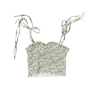 Katie J Smocked Floral Pring Crop Top with Tie Straps, medium