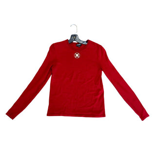 Chanel Red Cashmere Long Sleeve with Gold Emblem, eu 34