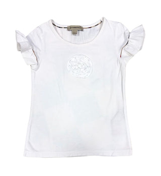 Burberry White Ribbon Rosette Ruffle Tee, 4 years