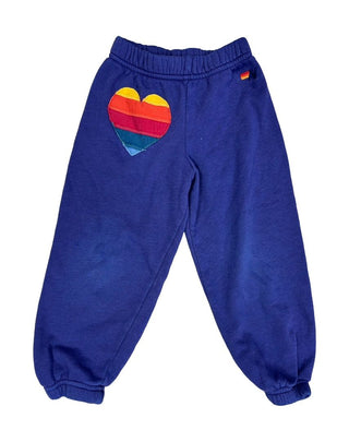 Aviator Nation Purple Sweatpants with Rainbow Heart Stripe Applique Graphic, 2 years
