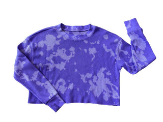 Katie J Tie Dye Crop Top Waffle Knit Purple Longsleeve, womens medium