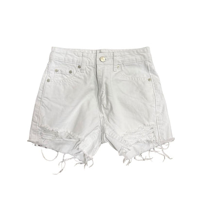 Tractr White High-Rise Denim Shorts with a Frayed Hem and Distressed Details, 8 years