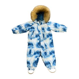 Reima Lappi Snowsuit with Blue and White Forest and Bear Print, 12-18 months